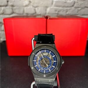WOJTEK Black and Blue Automatic Skeleton Dial Watch